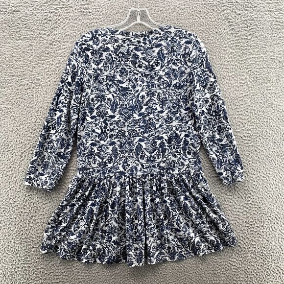 Peruvian Connection Dress Women's XS Blue Floral Mini Twee 2010 Boho Late Summer - Picture 5 of 10